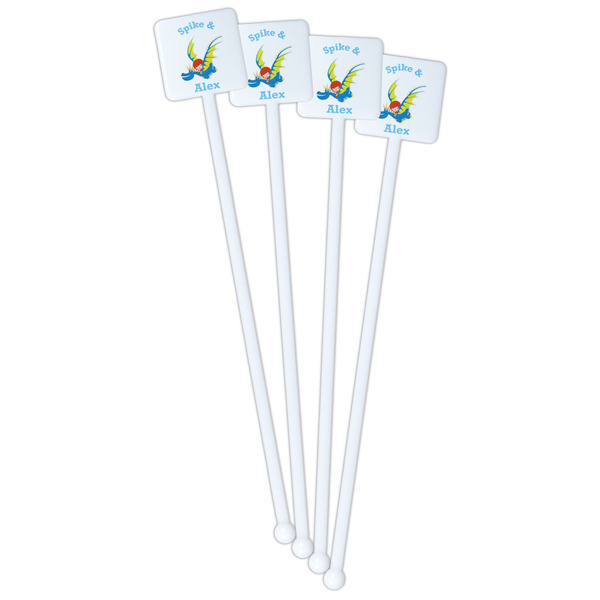 Flying a Dragon White Plastic Stir Stick - Double Sided - Square - Front