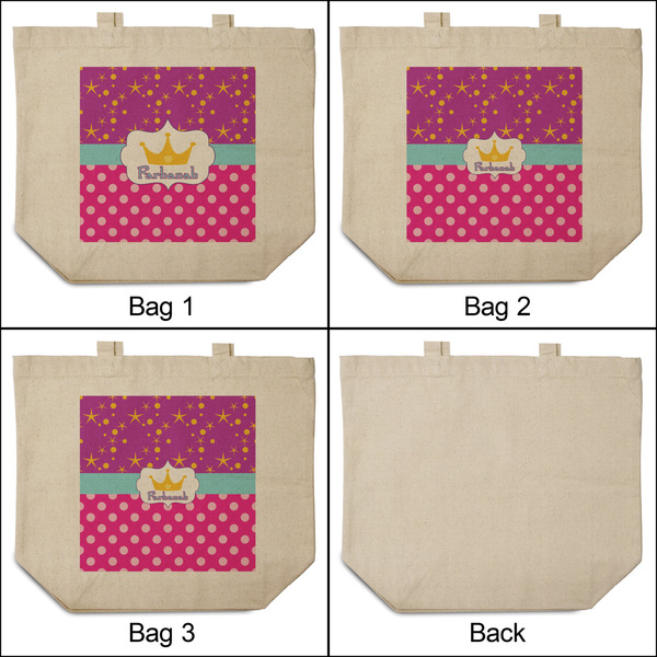 Sparkle & Dots 3 Reusable Cotton Grocery Bags - Front & Back View