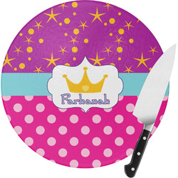 Sparkle & Dots Round Glass Cutting Board - Small (Personalized)