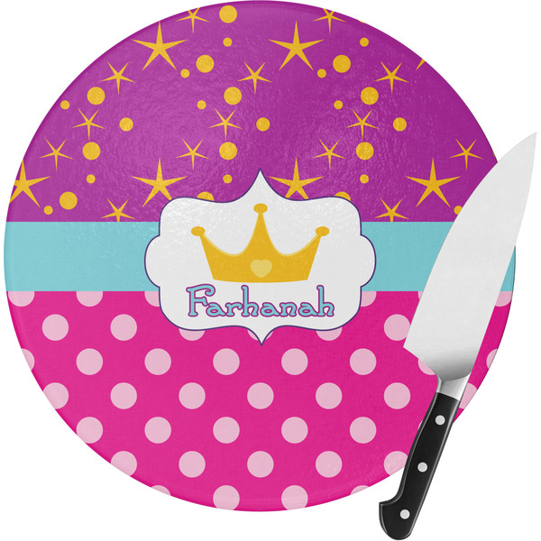 Custom Sparkle & Dots Round Glass Cutting Board - Small (Personalized)