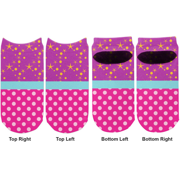 Sparkle & Dots Adult Ankle Socks - Double Pair - Front and Back - Apvl