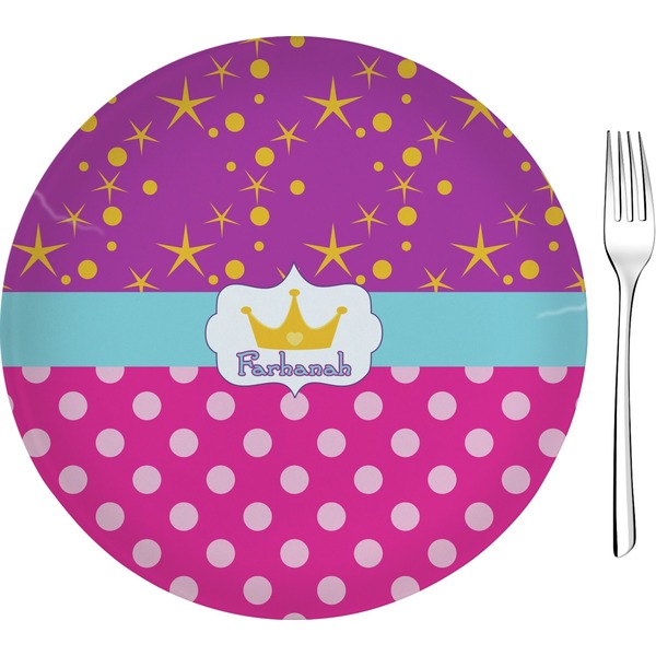 Custom Sparkle & Dots Glass Appetizer / Dessert Plate 8" (Personalized)