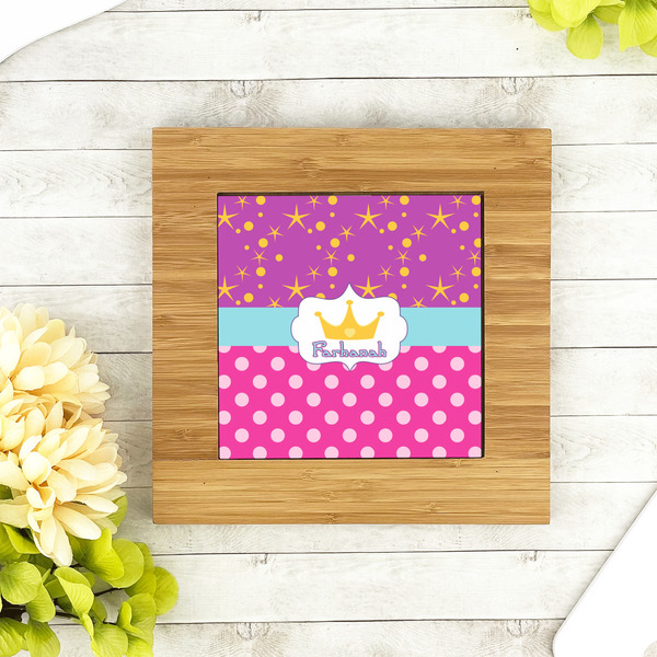 Sparkle & Dots Bamboo Trivet with 6" Tile - LIFESTYLE