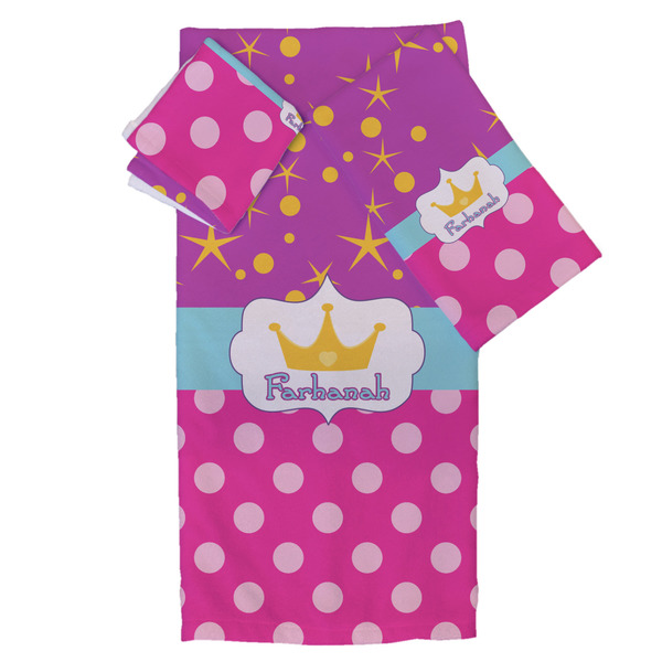 Custom Sparkle & Dots Bath Towel Set - 3 Pcs (Personalized)