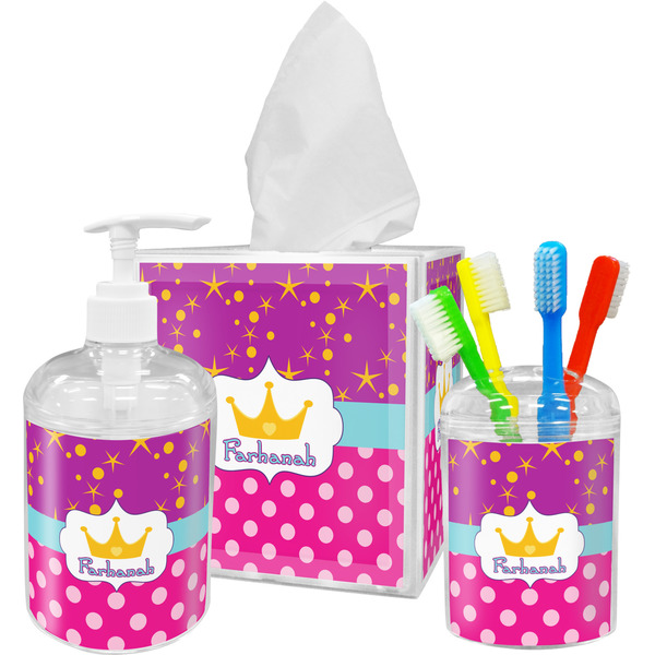 Custom Sparkle & Dots Acrylic Bathroom Accessories Set w/ Name or Text