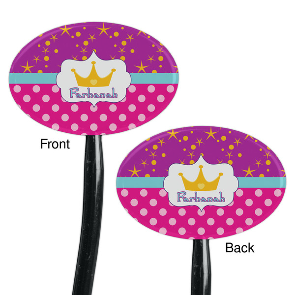 Sparkle & Dots Black Plastic 7" Stir Stick - Double Sided - Oval - Front & Back