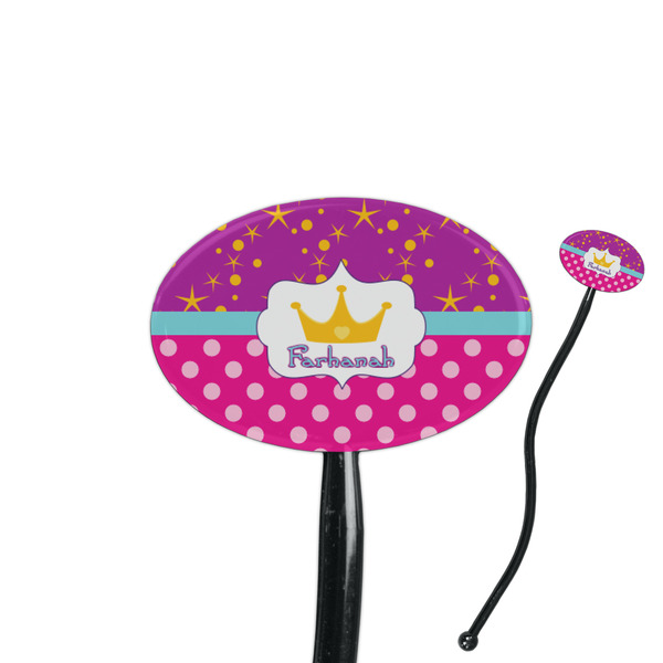 Custom Sparkle & Dots 7" Oval Plastic Stir Sticks - Black - Single Sided (Personalized)