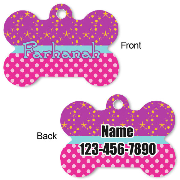 Sparkle & Dots Bone Shaped Dog ID Tag - Large - Approval