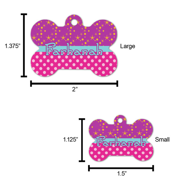 Sparkle & Dots Bone Shaped Dog ID Tag - Large - Scale