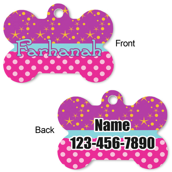 Sparkle & Dots Bone Shaped Dog Tag - Front & Back