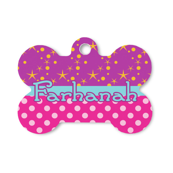 Custom Sparkle & Dots Bone Shaped Dog ID Tag - Small (Personalized)