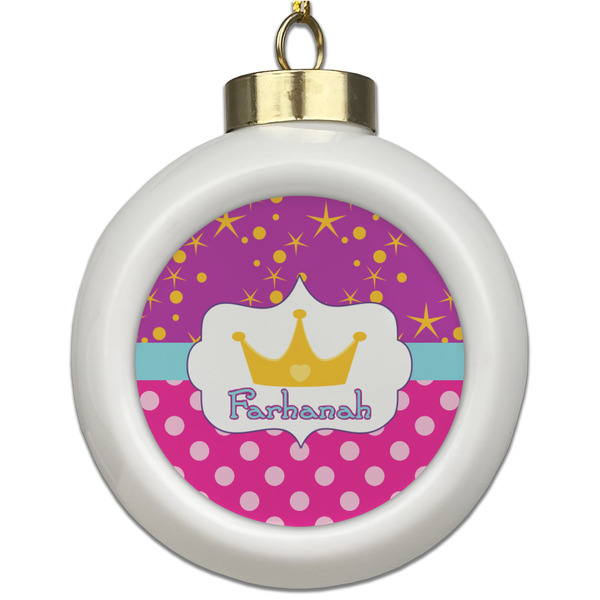 Custom Sparkle & Dots Ceramic Ball Ornament (Personalized)