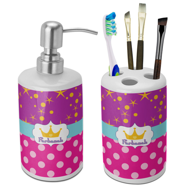 Custom Sparkle & Dots Ceramic Bathroom Accessories Set (Personalized)