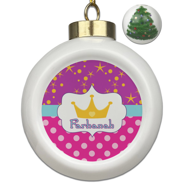 Custom Sparkle & Dots Ceramic Ball Ornament - Christmas Tree (Personalized)