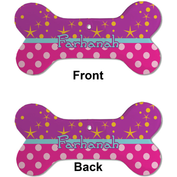 Sparkle & Dots Ceramic Flat Ornament - Bone Front & Back (APPROVAL)