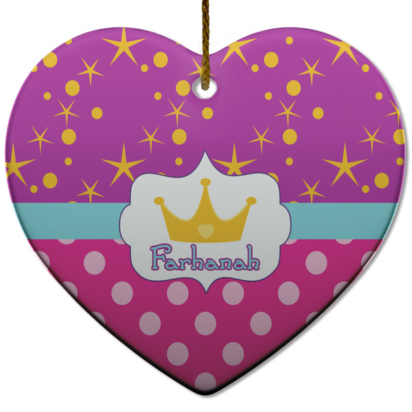 Custom Sparkle & Dots Heart Ceramic Ornament w/ Name or Text