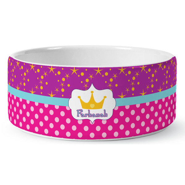 Custom Sparkle & Dots Ceramic Dog Bowl - Medium (Personalized)