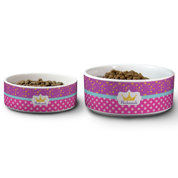 Sparkle & Dots Ceramic Dog Bowls - Size Comparison