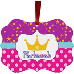 Sparkle & Dots Metal Frame Ornament - Double Sided w/ Name or Text