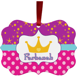 Sparkle & Dots Metal Frame Ornament - Double Sided w/ Name or Text