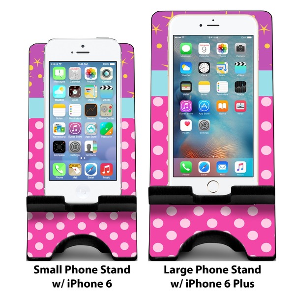 Sparkle & Dots Compare Phone Stand Sizes - with iPhones