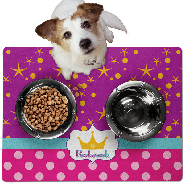 Custom Sparkle & Dots Dog Food Mat - Medium w/ Name or Text