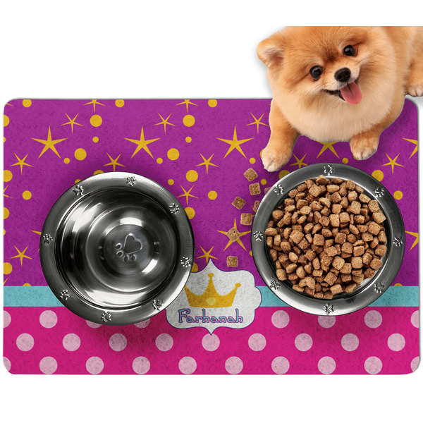 Custom Sparkle & Dots Dog Food Mat - Small w/ Name or Text