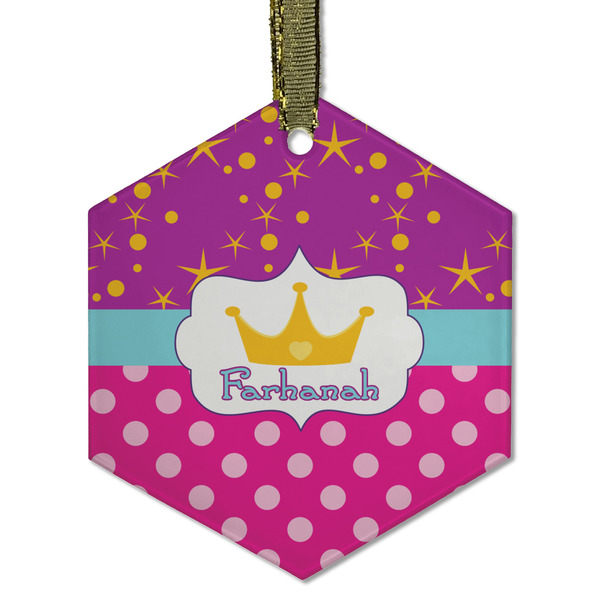 Sparkle & Dots Frosted Glass Ornament - Hexagon