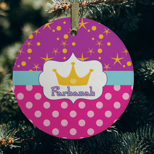 Sparkle & Dots Frosted Glass Ornament - Round (Lifestyle)