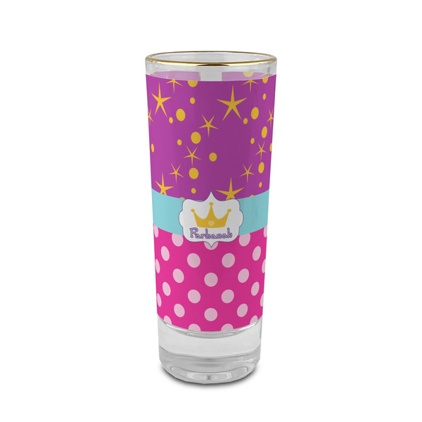 Custom Sparkle & Dots 2 oz Shot Glass -  Glass with Gold Rim - Single (Personalized)