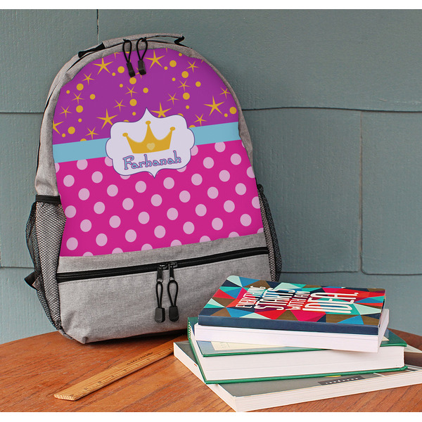 Sparkle & Dots Large Backpack - Gray - On Desk