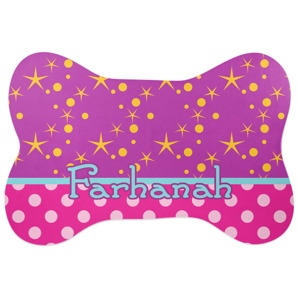 Custom Sparkle & Dots Bone Shaped Dog Food Mat (Personalized)
