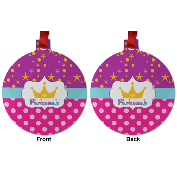 Sparkle & Dots Metal Ball Ornament - Front and Back