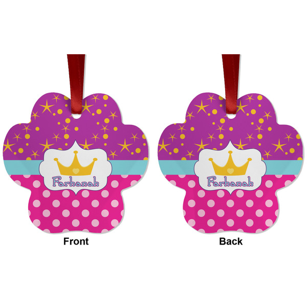 Sparkle & Dots Metal Paw Ornament - Front and Back