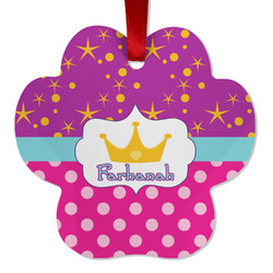 Sparkle & Dots Metal Paw Ornament - Double Sided w/ Name or Text