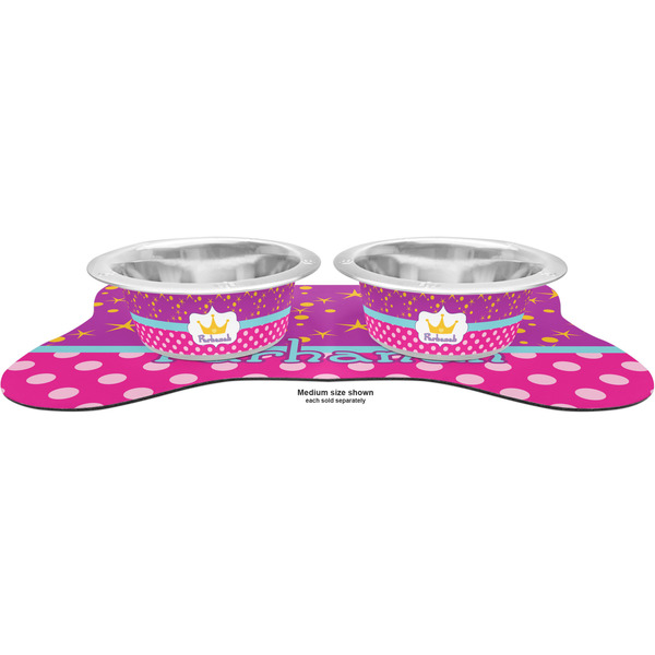 Sparkle & Dots Metal Pet Bowls - On Dog Bone Shaped Mat