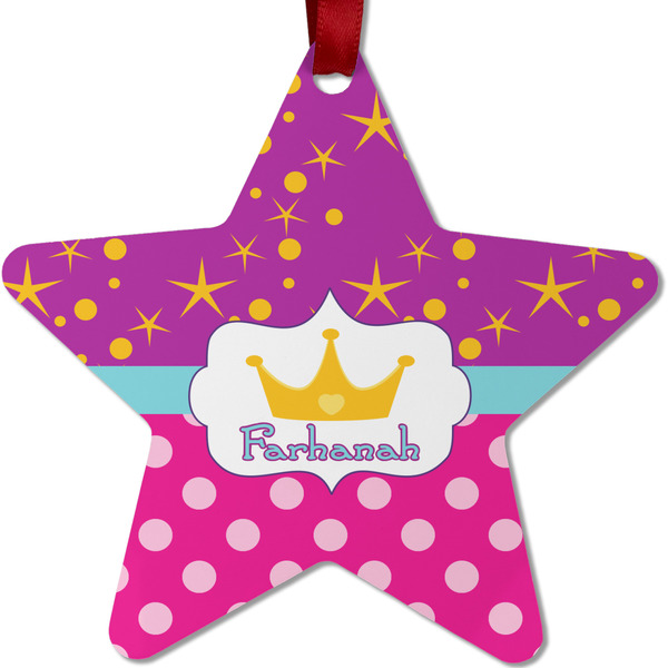 Custom Sparkle & Dots Metal Star Ornament - Double Sided w/ Name or Text