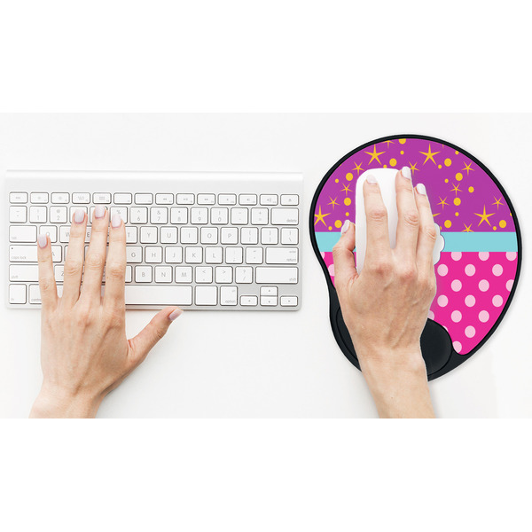 Sparkle & Dots Mouse Pad with Wrist Rest - LIFESYTLE 2 (in use)