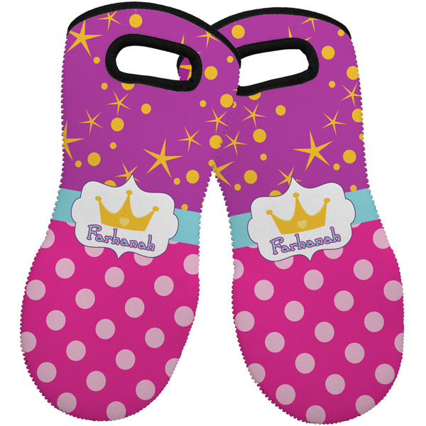 Custom Sparkle & Dots Neoprene Oven Mitts - Set of 2 w/ Name or Text