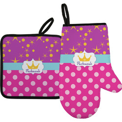 Sparkle & Dots Oven Mitt & Pot Holder Set w/ Name or Text