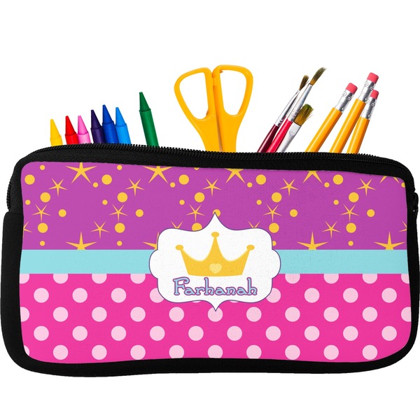 Custom Sparkle & Dots Neoprene Pencil Case - Small w/ Name or Text