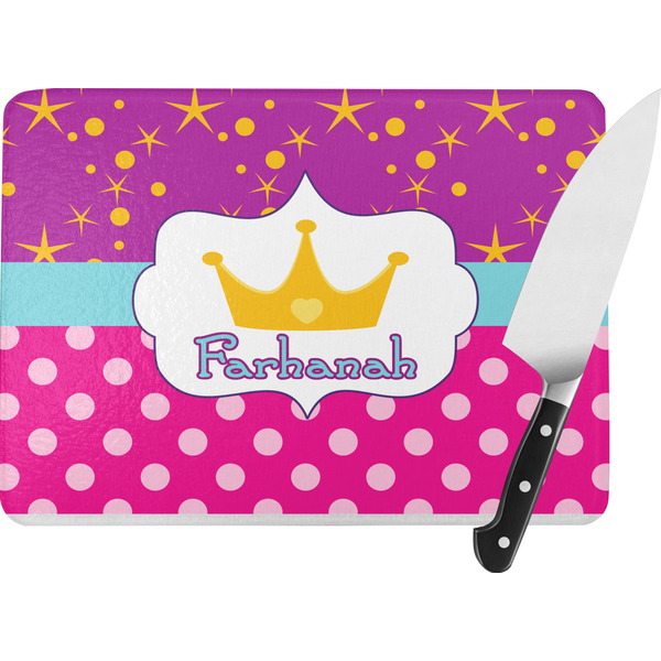 Custom Sparkle & Dots Rectangular Glass Cutting Board - Large - 15.25"x11.25" w/ Name or Text