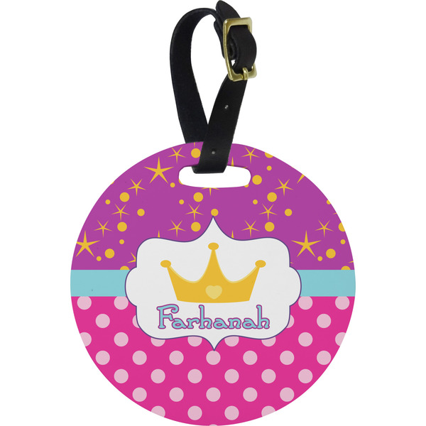 Custom Sparkle & Dots Plastic Luggage Tag - Round (Personalized)