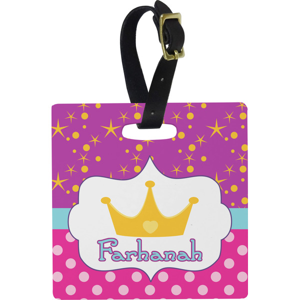 Custom Sparkle & Dots Plastic Luggage Tag - Square w/ Name or Text
