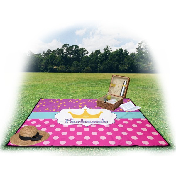 Sparkle & Dots Picnic Blanket - with Basket Hat and Book - in Use