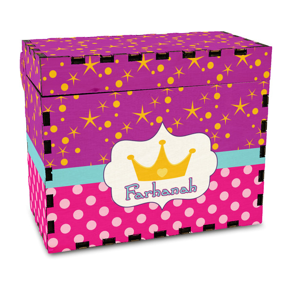 Custom Sparkle & Dots Wood Recipe Box - Full Color Print (Personalized)