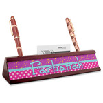 Sparkle & Dots Red Mahogany Nameplate with Business Card Holder (Personalized)
