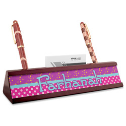 Sparkle & Dots Red Mahogany Nameplate with Business Card Holder (Personalized)