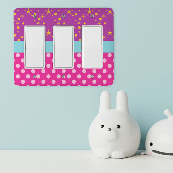 Sparkle & Dots Rocker Light Switch Covers - Triple - IN CONTEXT