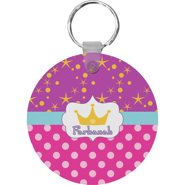 Custom Sparkle & Dots Round Plastic Keychain (Personalized)